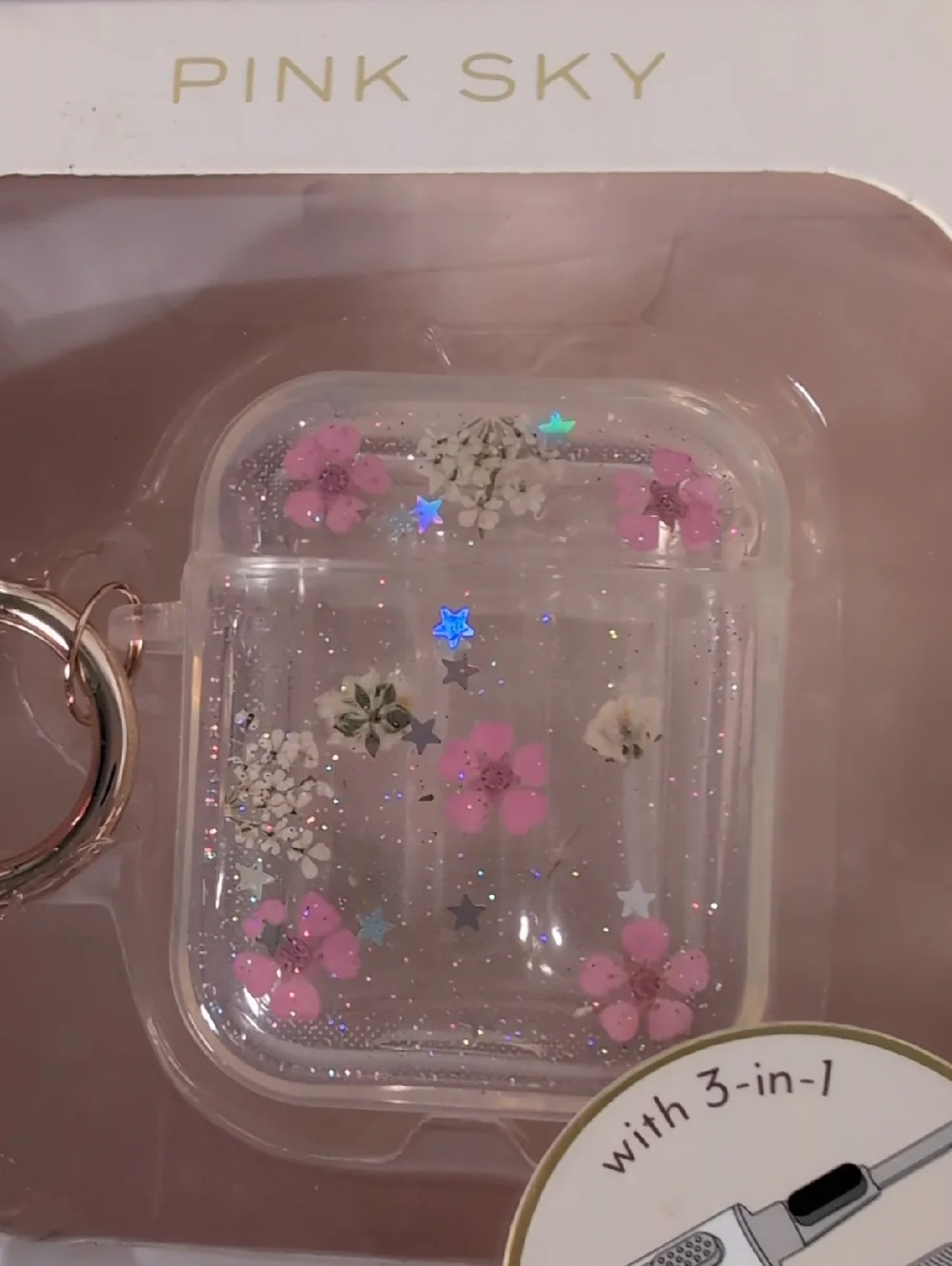 Pink Sky Protective Case for AirPods 1st & 2nd Gen Clear with Pink Flowers